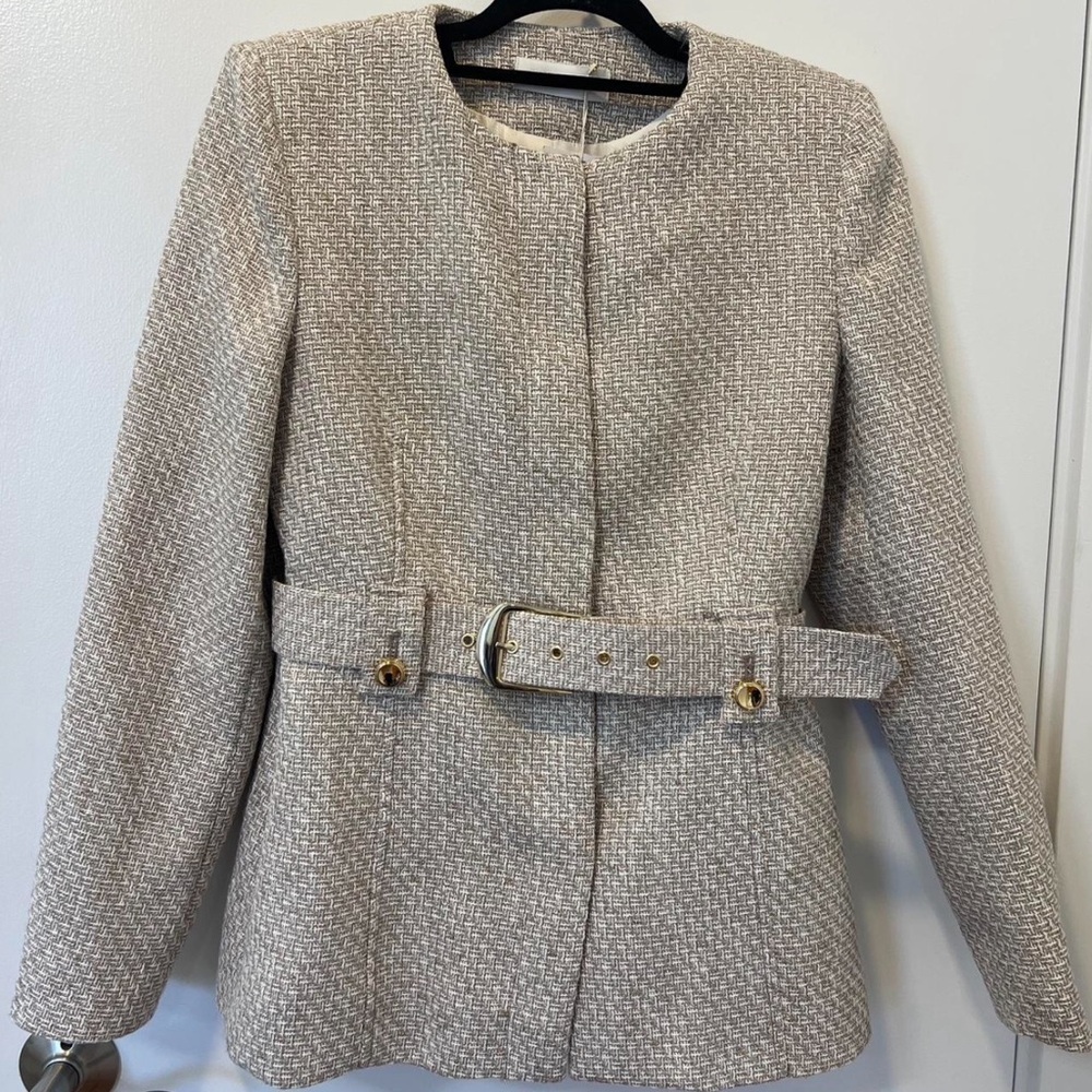 Zara tweed belted textured blazer